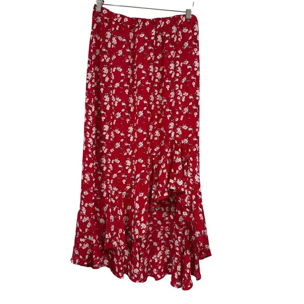 Max Studio Asymmetrical Ruffle Hem Midi Skirt, S
